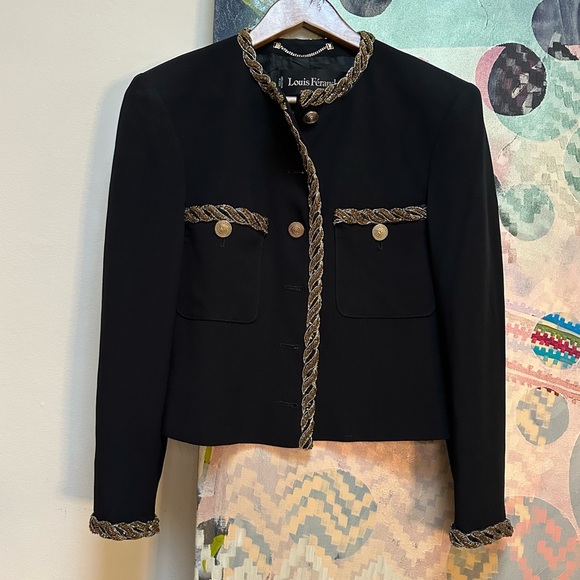 Louis Feraud Jackets & Blazers - Vintage Louis Feraud 1990s beaded boxy black and gold blazer jacket